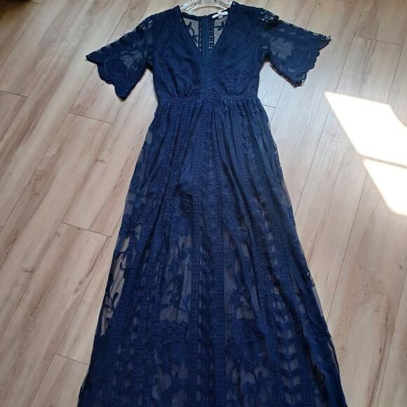 Nordstrom Socialite Lace Overlay Romper Midnight Blue XS - Picture 6 of 14